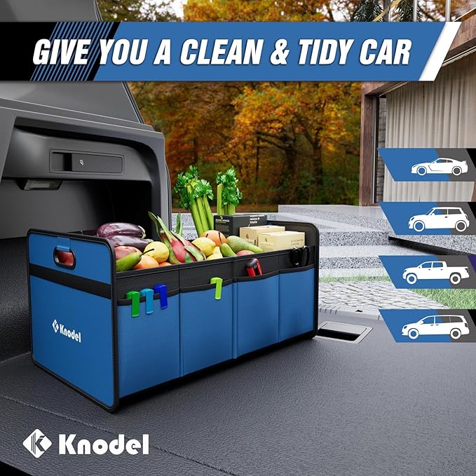 K KNODEL Car Trunk Organizer, Foldable Organizer for Car, Automotive Consoles & Organizers, Storage with Reinforced Handles (Small, Blue)-NeatNest