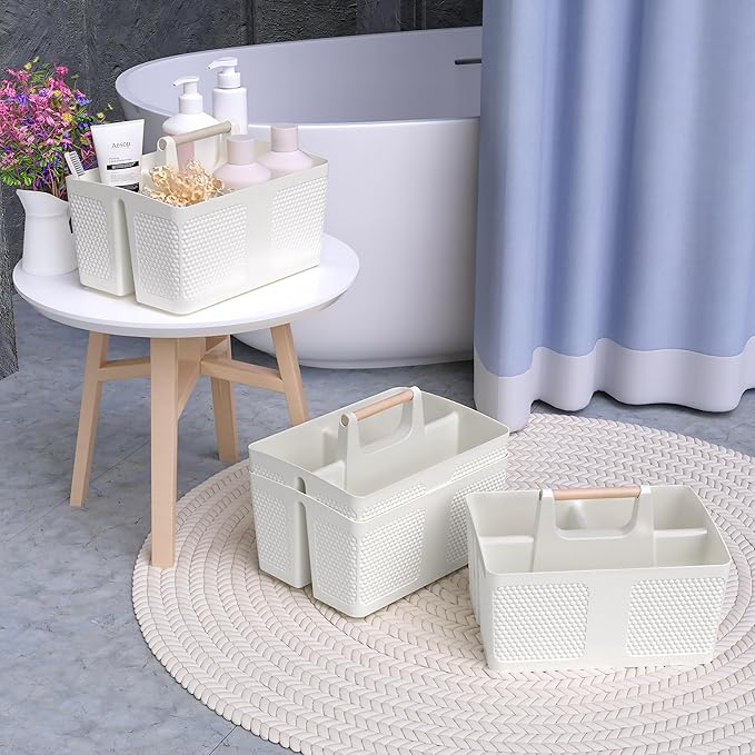 Shower Caddy Portable and Cleaning Caddy Organizer for Bathroom, Kitchen,Toiletries Storage, Caddy organizer with handle, Rust-Resistant, Durable Material(Milky White, 9.36"L×7.73"W×7.24"H)-NeatNest
