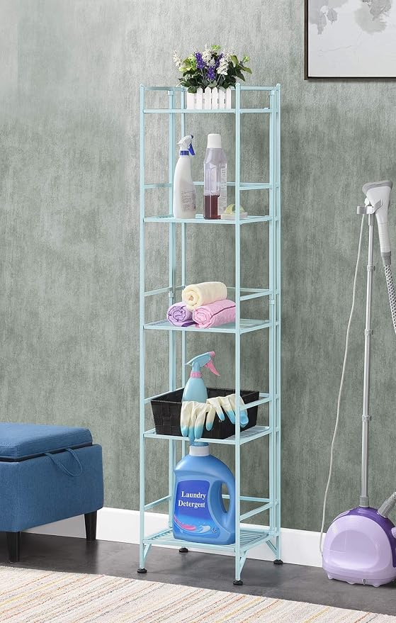 Convenience Concepts Xtra Storage Shelves - 5-Tier Folding Metal Storage Shelves, Closet Organizer for Office, Laundry Room, Bedroom, Garage, Kitchen, Bathroom, Sea Foam-NeatNest