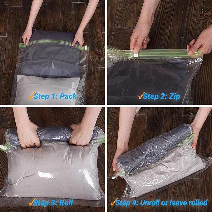 12 Space Saver Storage Bags for Clothes for Travel - Compression, no Vacuum Sacks - Luggage Accessories-NeatNest
