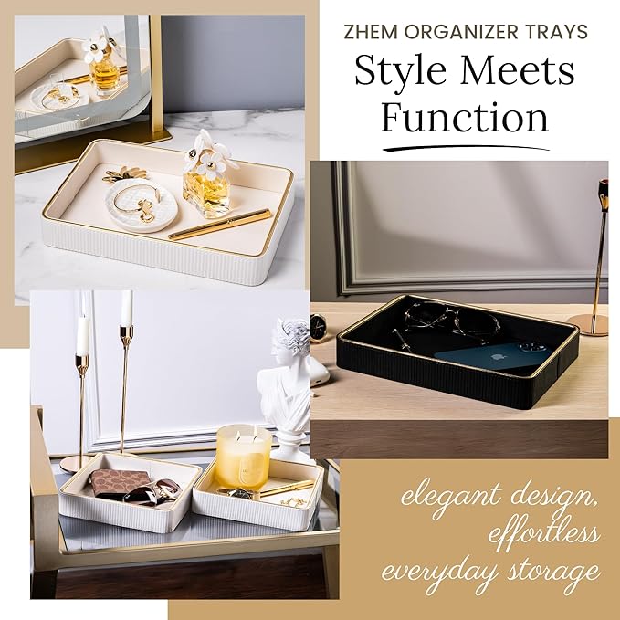 Black Leather Valet Tray for Men| Catch All| Bedside Organizer for Nightstand| Cologne Tray for Men-NeatNest