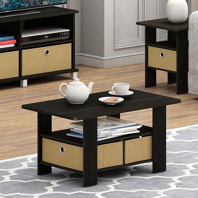 Furinno Coffee Table with Bins, Espresso/Brown-NeatNest