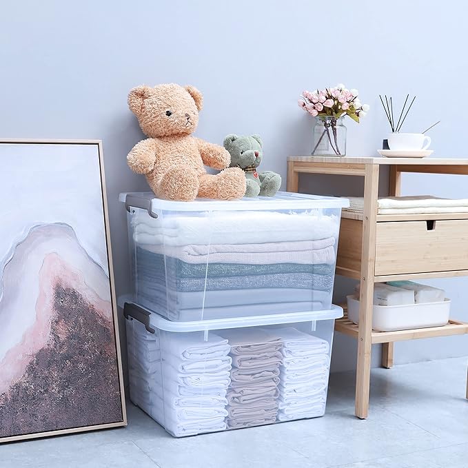 Citylife 44.4 QT Plastic Storage Bins with Latching Lids Stackable Storage Containers for Organizing Large Clear Storage Box for Garage, Closet, Kitchen, 8 Packs-NeatNest