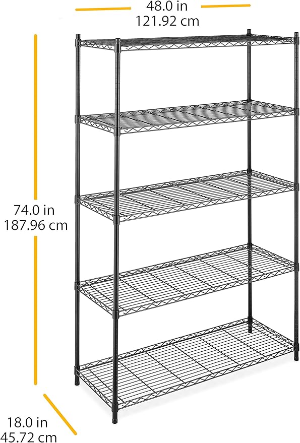 Whitmor Supreme 5 Tier Adjustable Shelving - 500 Pound Weight Capacity Per Shelf - Leveling Feet-NeatNest