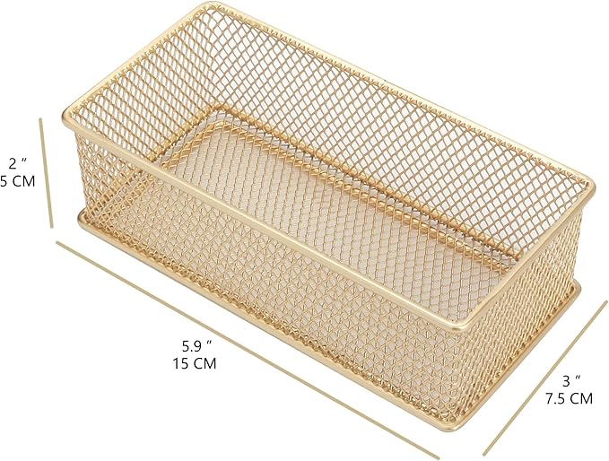 Annova Mesh Stackable Drawer Cabinet and Shelf Organizer Bins Storage Basket School Office Supply Holder Tray- Set of 2 (Gold, 3x6x2 Inch)-NeatNest