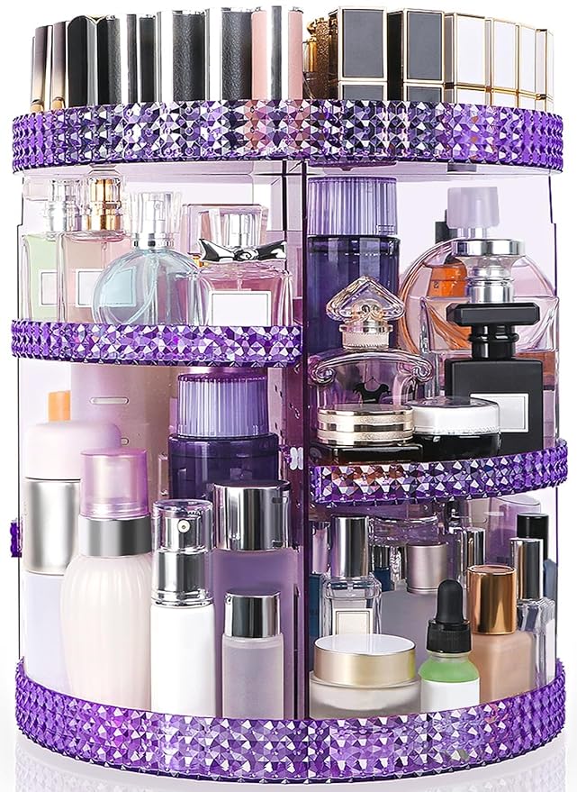 360 Degree Rotating Makeup Organizer, Extra Large Capacity Cosmetics Organizer, Removable 7 Layers Skincare Organizers, Spinning Perfume Organizer, Dresser Organizer Countertop (Purple)-NeatNest