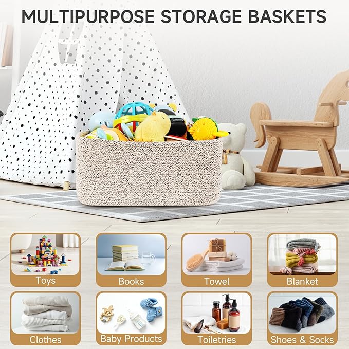 3-Pack Small Storage Baskets for Organizing | Woven Shelf Toy Basket | Rope Baskets for Gifts Empty | Closet Organizer Bins with Handles | Cube Decorative Box | 11.8×7.8×5.1” | Mixed brown-NeatNest