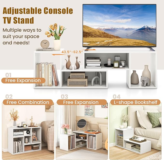 GOFLAME 2 Pieces TV Stand, Modern Entertainment Center for TVs up to 55 Inches, Free Combination Bookcase for Storage & Display, TV Console Table for Living Room, Bedroom, White-NeatNest