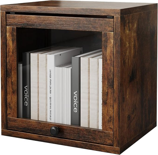FUSUNBAO Magic DIY Cube Storage Organizer Stackable Cubes for Home Books Clothes Toy-Modular Cubby Storage System-Office Cubical-Bookcase Closet(Antique Brown, Glass Door Cube)-NeatNest
