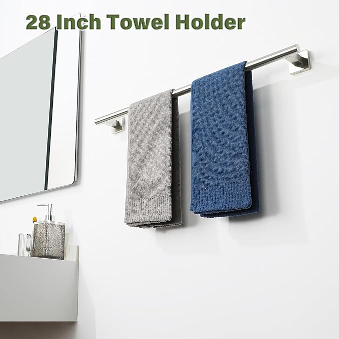 Alise Bathroom Towel Bar, 28Inch Towel Racks for Bathroom, SUS304 Stainless Steel Towel Holder Heavy Duty Wall Mounted Towel Rack Brushed Nickel