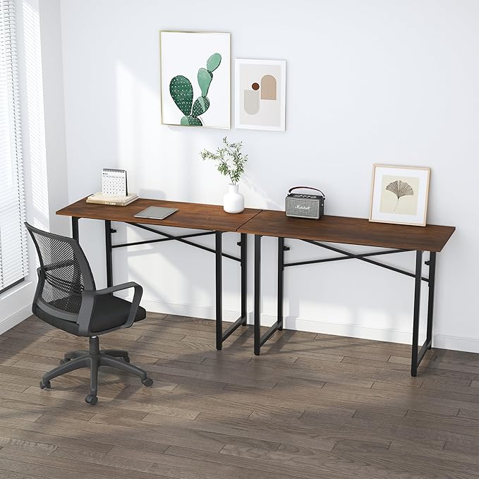 47 inch Folding Desk No Assembly Required, Writing Gaming Computer Camping Table, Home Office Desk, Mahogany-NeatNest