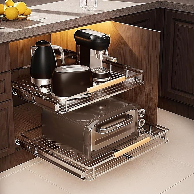 2 Pack Expandable Pull Out Cabinet Organizer，Side Mounting 17.1~28"x22.5"Cabinet Pull Out Shelves, Expandable Slide Out Spice Rack for Kitchen Bathroom Office-NeatNest