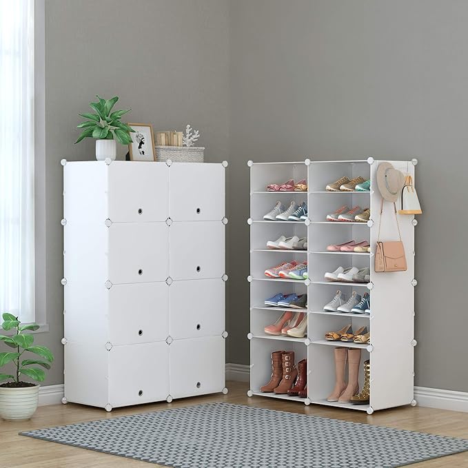 HOMIDEC Shoe Rack, 8 Tier Shoe Storage Cabinet 32 Pair Plastic Shoe Shelves Organizer for Closet Hallway Bedroom Entryway-NeatNest