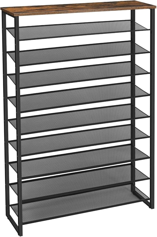 HOOBRO 10-Tier Shoe Rack, 39.4" L Shoe Storage Organizer, Large Capacity Shoe Shelf for Front Door Entrance, Entryway, Hallway, Holds 45-50 Pairs of Shoes, Closet, Rustic Brown BF171XJ01-NeatNest