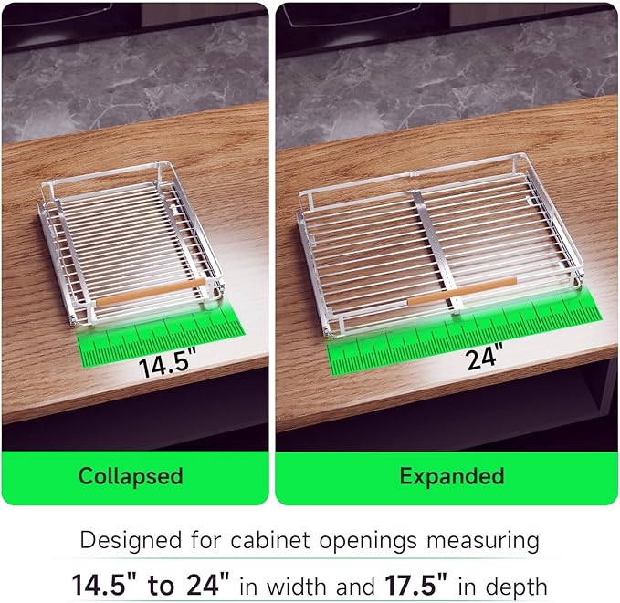 Expandable Pull Out Drawers for Cabinets, Kitchen Cabinet Slide Out Shelves, Adjustable Roll Out Drawers, Stainless Steel, Medium 1 Pack, (14.5"-24") Width x 17.5" Depth-NeatNest