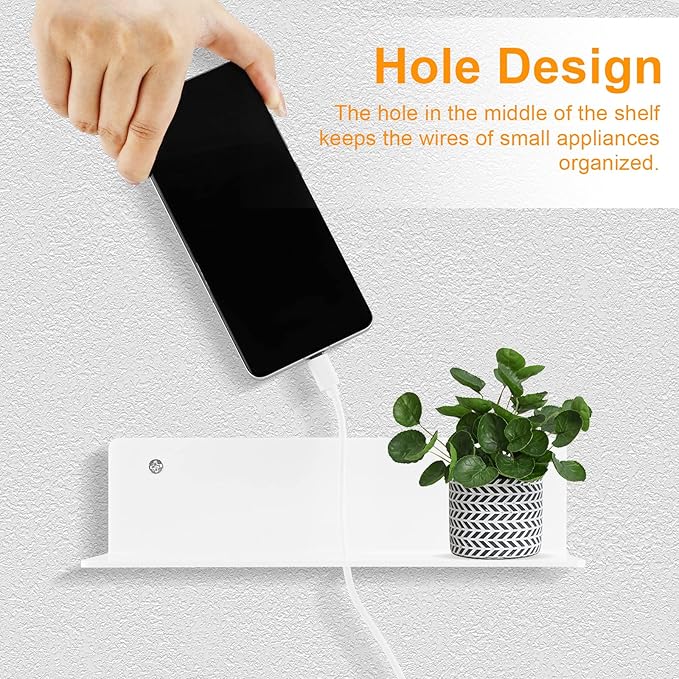 9 Inch Acrylic Floating Shelf No Drill Adhesive Wall Shelf Set of 2 for Funko Pop Storage, Floating Shelves Damage-Free Expand Wall Space for Living Room, Bathroom, Gaming Room, Office - White