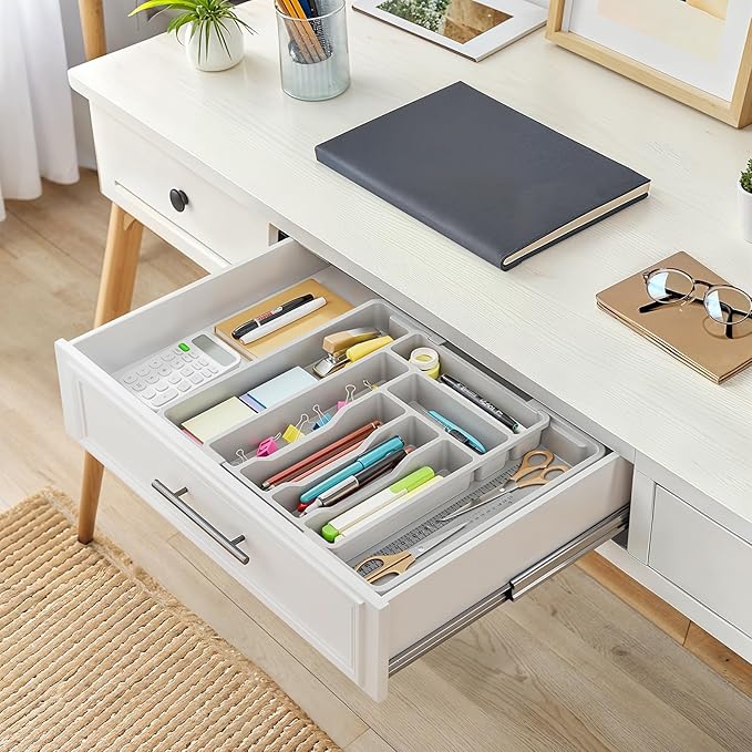 AMADA HOMEFURNISHING Expandable Silverware Drawer Organizer, Adjustable Utensil Tray For Kitchen Storage, BPA-Free Cutlery Holder for Spoons, Forks and Knives, Easy to Clean and Wash, Gray-NeatNest