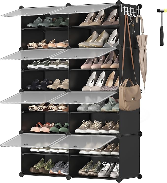SONGMICS Shoe Rack Organizer, 8-Tier Shoe Storage Cabinet for Closet and Entryway, Holds 32 Pairs of Shoes, Adjustable, Black ULPC034B01-NeatNest