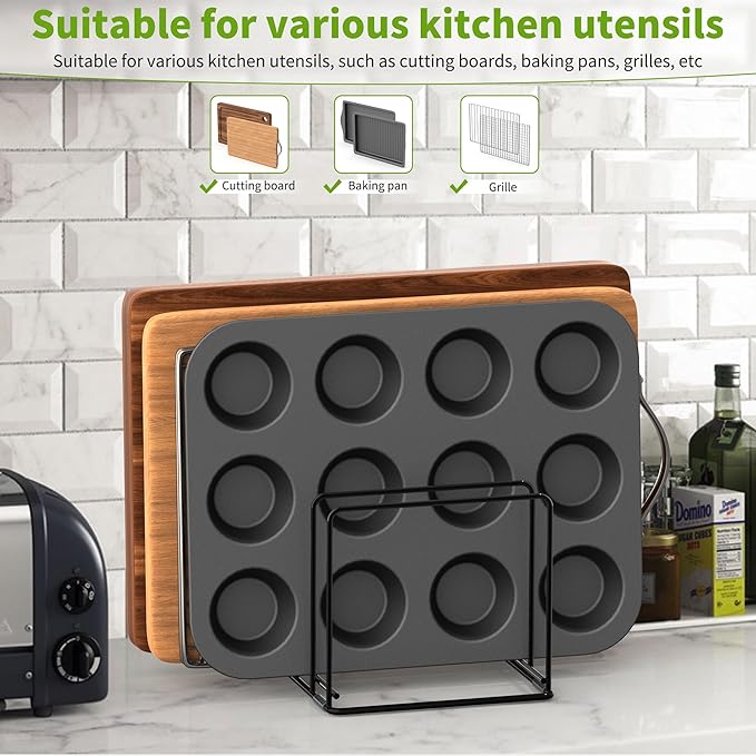 Kitchen Organizer Rack - 4-Slot Heavy-Duty Holder for Cutting Boards,Cookware – Rust-Resistant, Space-Saving Design with Non-Slip Feet for Countertop and Cabinet Storage (2 Pack)