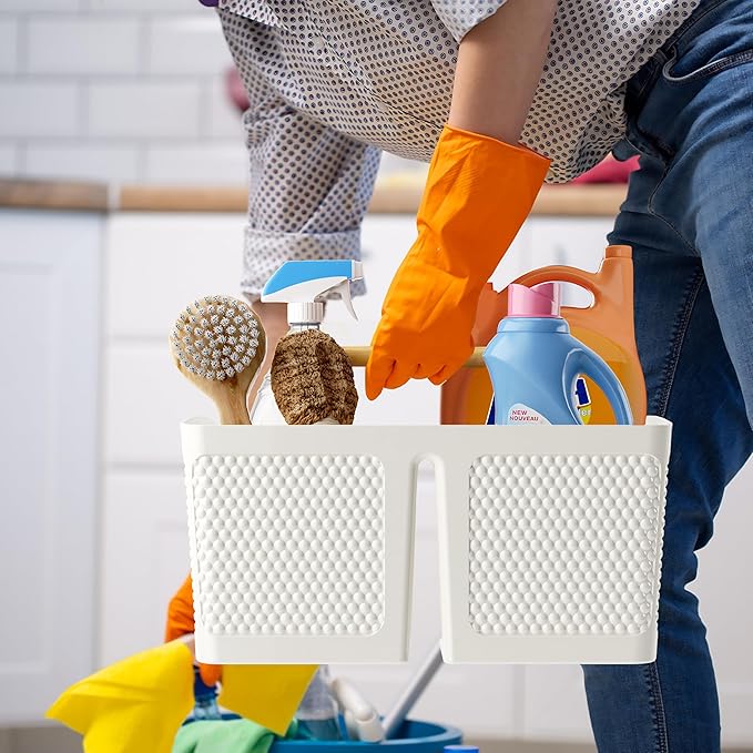 Shower Caddy Portable and Cleaning Caddy Organizer for Bathroom, Kitchen,Toiletries Storage, Caddy organizer with handle, Rust-Resistant, Durable Material(Milky White, 9.36"L×7.73"W×7.24"H)-NeatNest