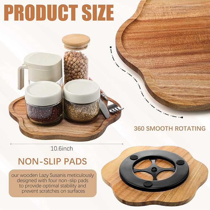 Patelai 2 Pack 10 Inch Wood Lazy Susan Organizer Round Turntable Kitchen Lazy Susan Organization and Rotating Spice Rack for Pantry Dining Table Kitchen Countertop Cupboard
