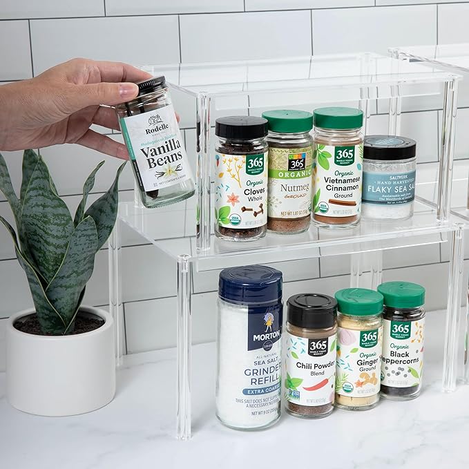 Acrylic Cabinet Organizer Set of 4 Spice Rack Desk Countertop Shelf Pantry Kitchen Storage and Organization Stackable Shelves