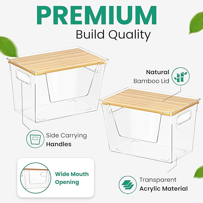 2 Pack Extra Large Trash Bag Holder Dispenser with Bamboo Lid – Stackable Design & Easy-Dispense Slot with Side Handles, Garbage Bag Dispenser for Pantry and Under-Sink Storage (11.4 × 7.1 × 7.1 in)