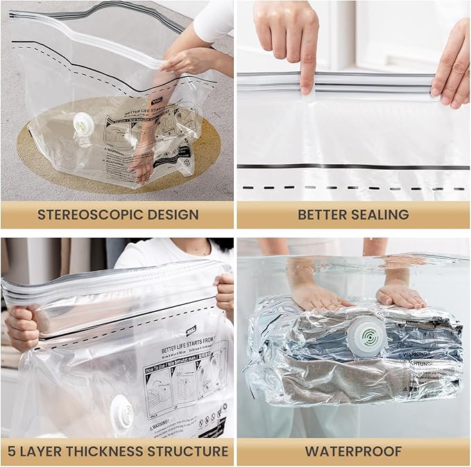 TAILI Travel Vacuum Storage Bags, Medium Cube (25x19x11 inch), 8 Pack Vacuum Seal Bags for Clothing, Compression Packing for Clothes, Blankets, Baby Clothes, No Pump Needed, Travel Accessories-NeatNest
