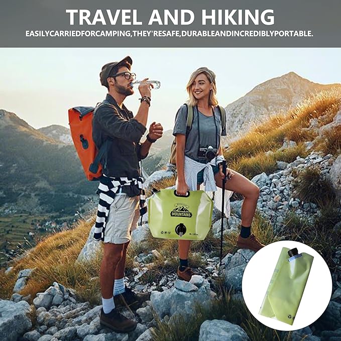 Collapsible 8L Water Storage Bag, BPA-Free Portable Folding Water Jug with Adjustable Faucet, Leakproof Emergency Water Bag for Camping, Hiking, Riding, Outdoor Sport (GREEN, 2)-NeatNest