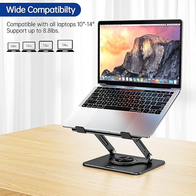 BESIGN LS11 Laptop Stand with 360° Rotating Base, Ergonomic Adjustable Notebook Holder, Riser Holder Computer Stand Compatible with Air, Pro, Dell, HP, Lenovo More 10-14" Laptops (Black)-NeatNest