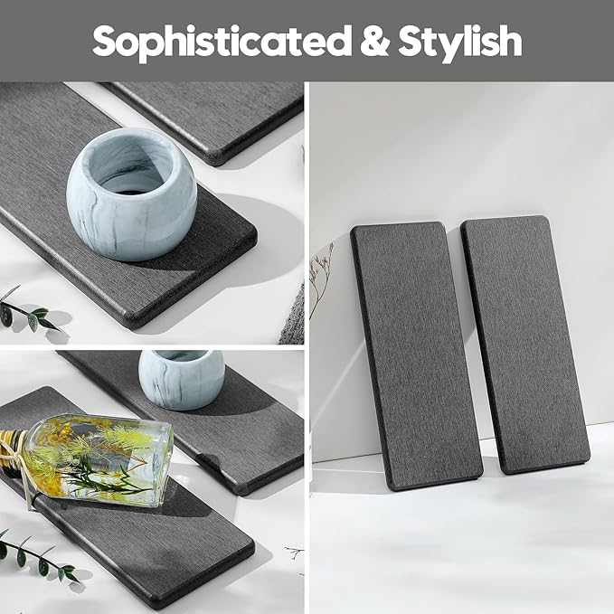 2PCS Bathroom Trays, Water Absorbing Diatomite Stone Quick Drying Mat for Kitchen Counter, Dish Rack Soap Dispenser Sponge Holder Caddy Sink Vanity Organizer, Dark Gray Slate,9"x3.5"-NeatNest