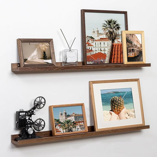 Fun Memories Picture Ledge Shelf, 36 Inch Floating Shelves Set of 2, Nursery Book Shelves for Toys Storage, Kids Bookshelf Wall Mounted for Wall Decor Books Photo Frames, Walnut-NeatNest