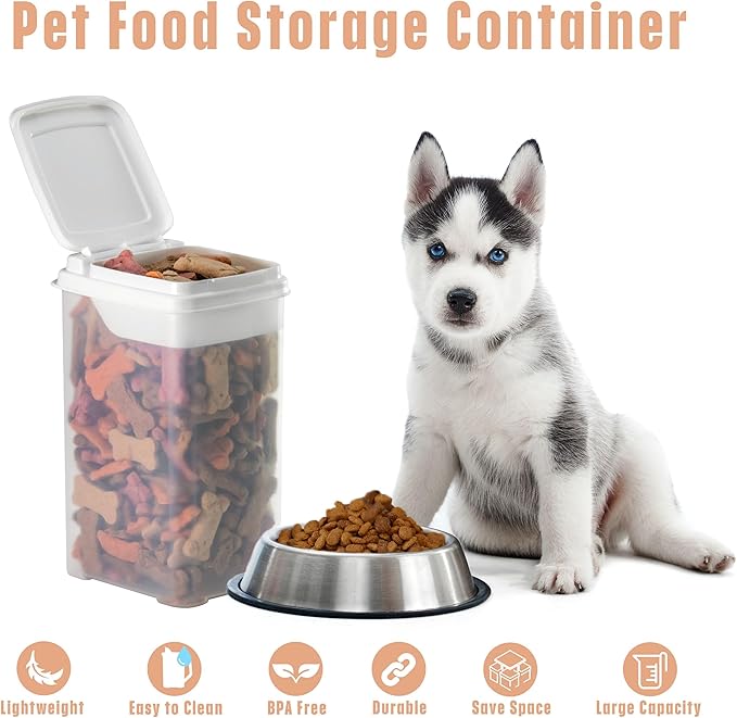 Buddeez Pet Treat Container for Dogs and Cats - 3.5 Quart Flip Top Storage Bin - Bites And Bones Design - Airtight Food Holder-NeatNest