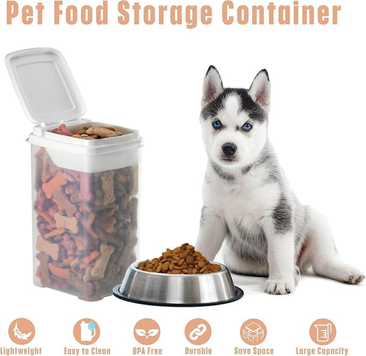 Buddeez Pet Treat Container for Dogs and Cats - 3.5 Quart Flip Top Storage Bin - Bites And Bones Design - Airtight Food Holder-NeatNest