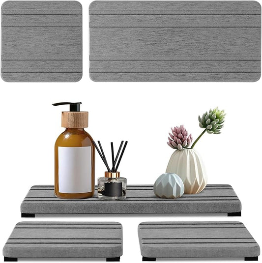 3PCS Water Absorbing Stone Tray, DryingNeat Diatomite Stone Sink Tray, Instant Dry Sink Coasters, Kitchen Sponge Hand Soap Holder, Countertop Fast Drying Counter Trays,8 * 4inch and 4 * 4inch-NeatNest