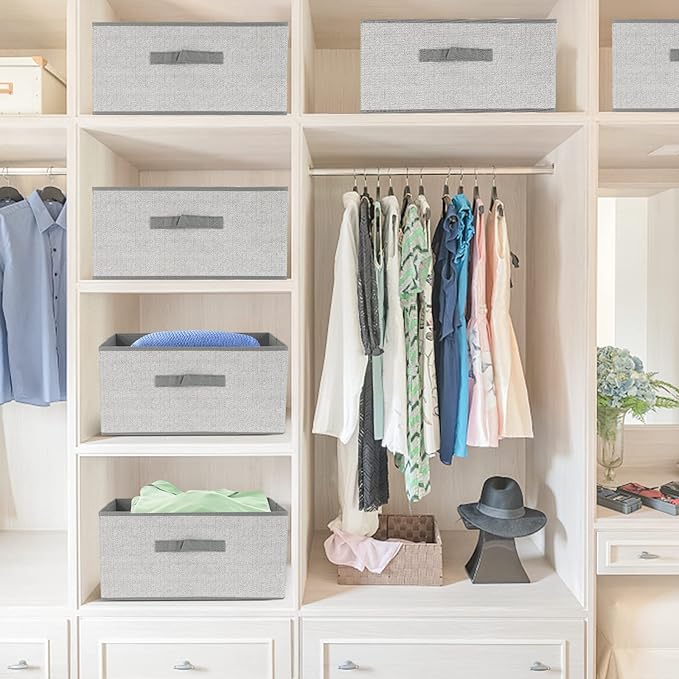 DAYARD Fabric Bins [3-Pack], Foldable Cube Baskets Storage Boxes for Shelves, Closet, Bookshelf, Nursery Organizer Containers, 16 x 11 x 8 inch Grey…-NeatNest