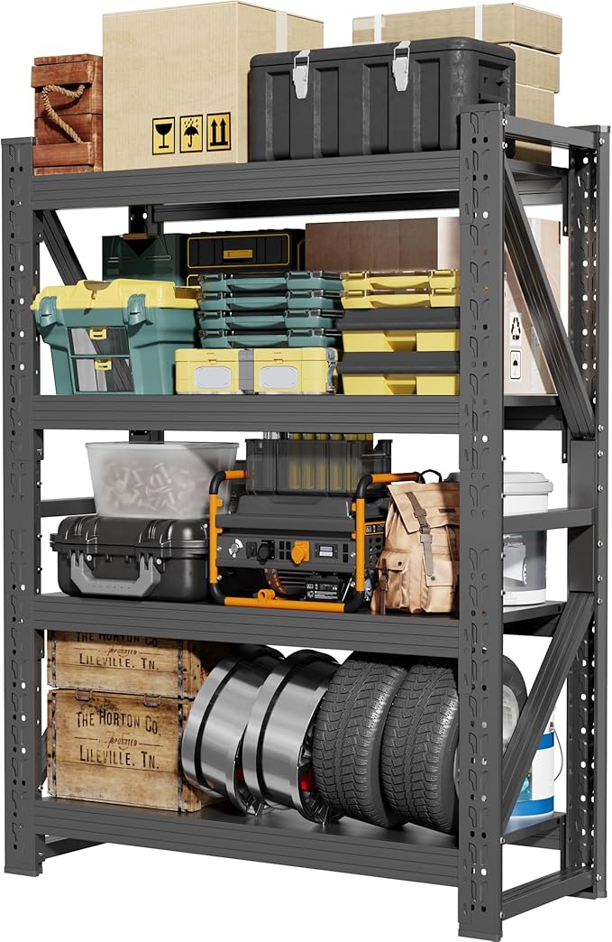 60" W Garage Shelving,4-Tier Heavy Duty Storage Shelves Unit with Adjustable Metal Shelf for Warehouse,Basement,Workshop,4500LBS,60" W x 20" D x 79" H,Black-NeatNest