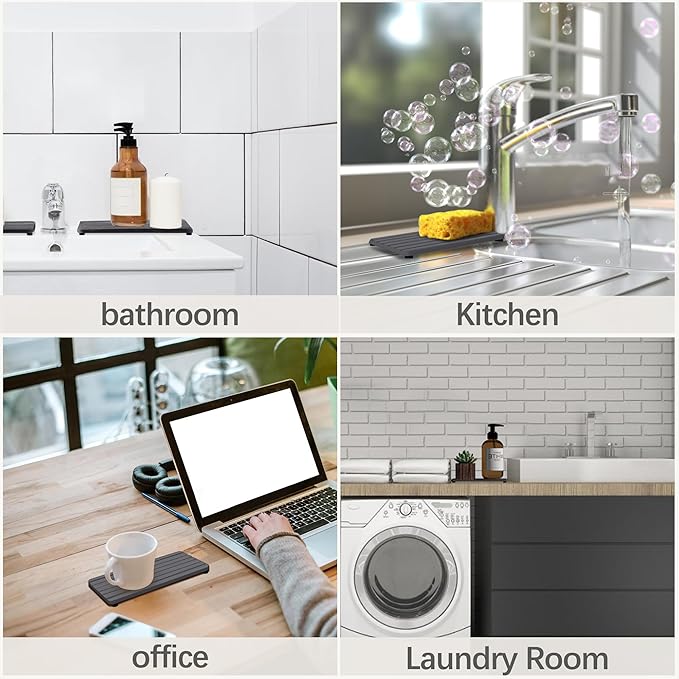 2 PCS Water Absorbent Diatomite Coasters (10.2" x 4"), Grooved Design, Water Absorbing Stone Used for Hand Soaps & Plants & toiletries in The Modern Home-NeatNest
