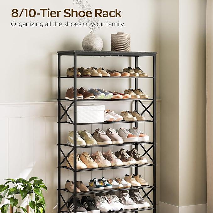 8 Tier Shoe Rack, Large Capacity Shoe Storage Organizer Holds 32 Pairs, Durable and Stable, for Entryway, Hallway, Closet, Dorm Room, Charcoal and Black SS08BC-NeatNest