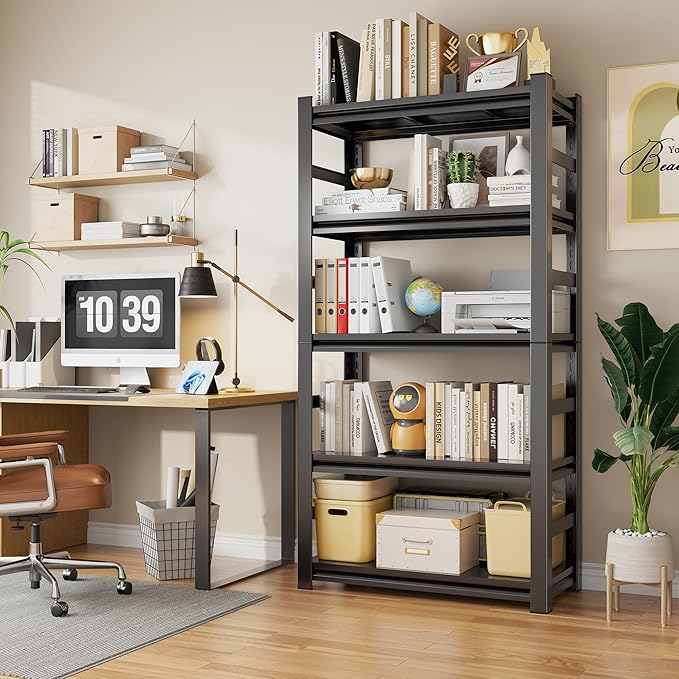 Book Shelf 5 Tier Metal Wide Bookcase,Heavy-Duty Adjustable Industrial Bookshelves,Tall Bookshelf for Living Room&Office and Kitchen, Black(72" H*35.4W*15.7" D)-NeatNest