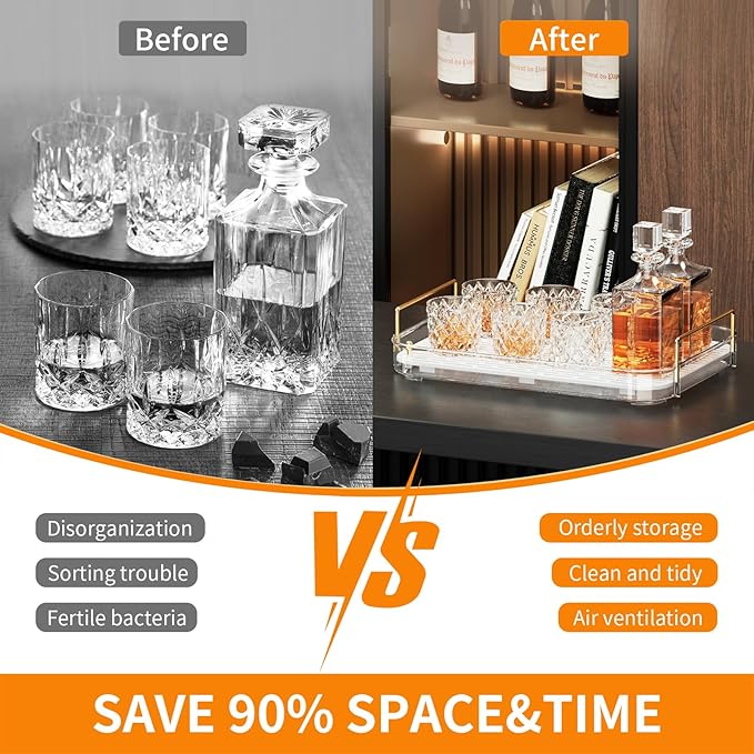Seoneiro Whiskey Tray with Glass Cup Rack, Mug Holder, Coffee Cup Organizer, Drain Board, Wine Glass Decorative Organizer, Food Tray, Kitchen Spice Rack