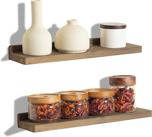 Freezing point Floating Shelves for Wall Set of 2 Natural Wood 16Inch Wall Shelf Decor Plant Display Collectibles Mounted Kitchen Bathroom Bedroom Corner Decorative Storage Stand Coffee-NeatNest