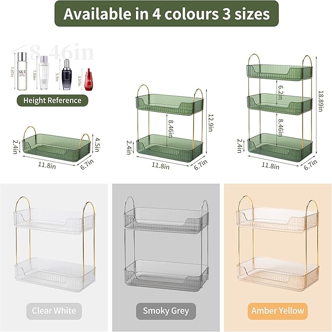 2 Tier Bathroom Organizer Countertop Makeup Perfume Tray Skincare Organizer for Bathroom Dresser Vanity (Green)-NeatNest