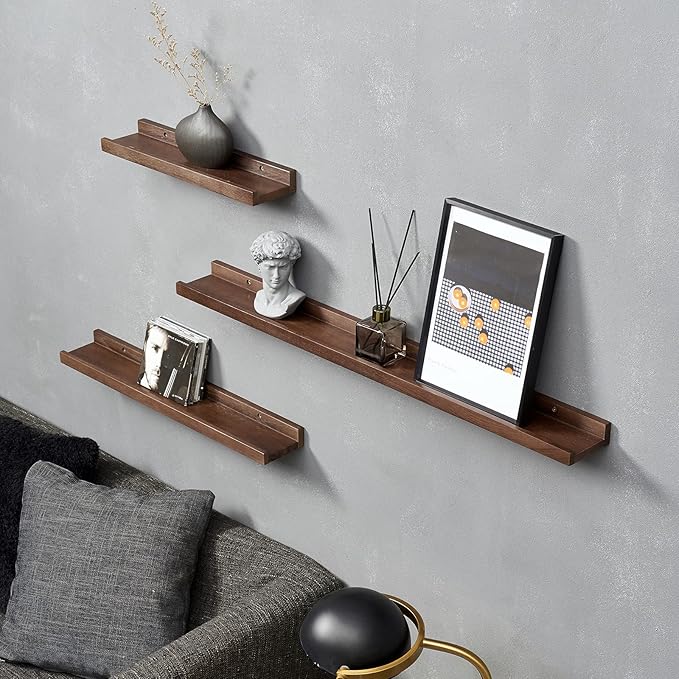 12 Inch Floating Shelves Wall Mounted, Rustic Wall Shelves for Decor and Storage, Solid Walnut Wood Shelf, Picture Ledge for Bedroom/Bathroom/Living Room/Kitchen, Walnut Color, 12*4*1.5 (1 Pack)-NeatNest