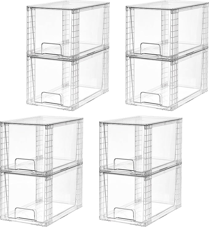 Vtopmart 8 Pack Large Stackable Storage Drawers,Clear Acrylic Drawer Organizers with Handles, Easily Assemble for Fridge, Bathroom,Kitchen Undersink,Cabinet,Pantry Organization and Storage-NeatNest
