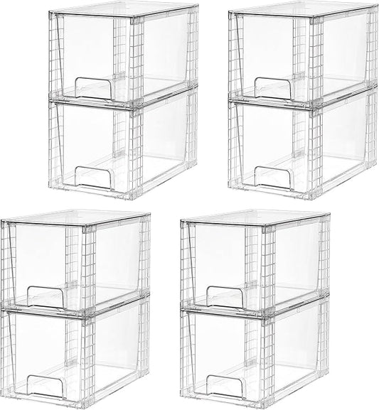 Vtopmart 8 Pack Large Stackable Storage Drawers,Clear Acrylic Drawer Organizers with Handles, Easily Assemble for Fridge, Bathroom,Kitchen Undersink,Cabinet,Pantry Organization and Storage-NeatNest
