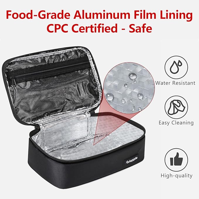 Gloppie Small Lunch Bag for Adults & Kids - Compact Insulated Lunch Box, Durable & Food-Grade Lining | Portable Cooler for Work, School, Travel (Black)-NeatNest