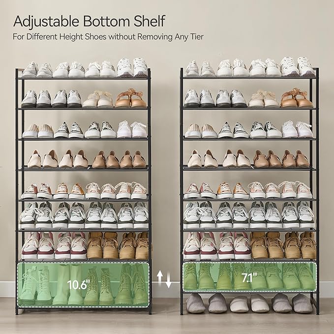 Shoe Rack, Metal Shoe Organizer, 8 Tier Garage Shoe Rack Max Holds 40 Pairs,Shoe Storage shelf for Closet,Entryway, Black-NeatNest