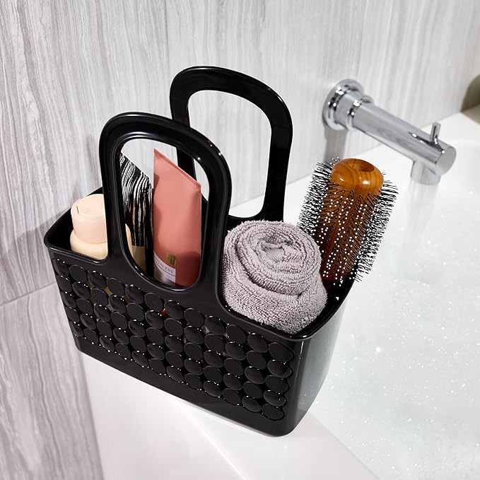 iDesign Portable Plastic Shower Tote Caddy with Handle for College Dorm or Bathroom - Black - Made in USA