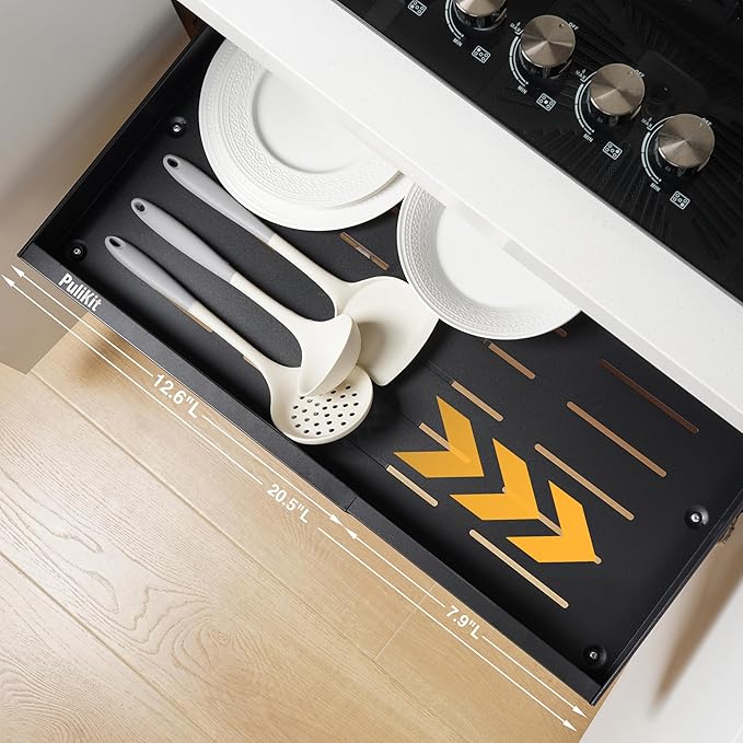 Under Sink Cabinet Organizer with Slide-Out Drawers Heavy-Duty Adjustable 12.6''-20.5'' Deep Tool-Free Adhesive & Screw Mounting, Removable Shelves for Kitchen Storage (Black)-NeatNest